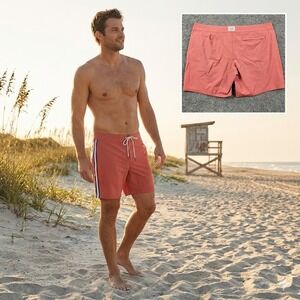 Faherty Mens Board‎ Shorts Size 42 Coral Red Stripe Swim Trunks MSS2300-VNR
